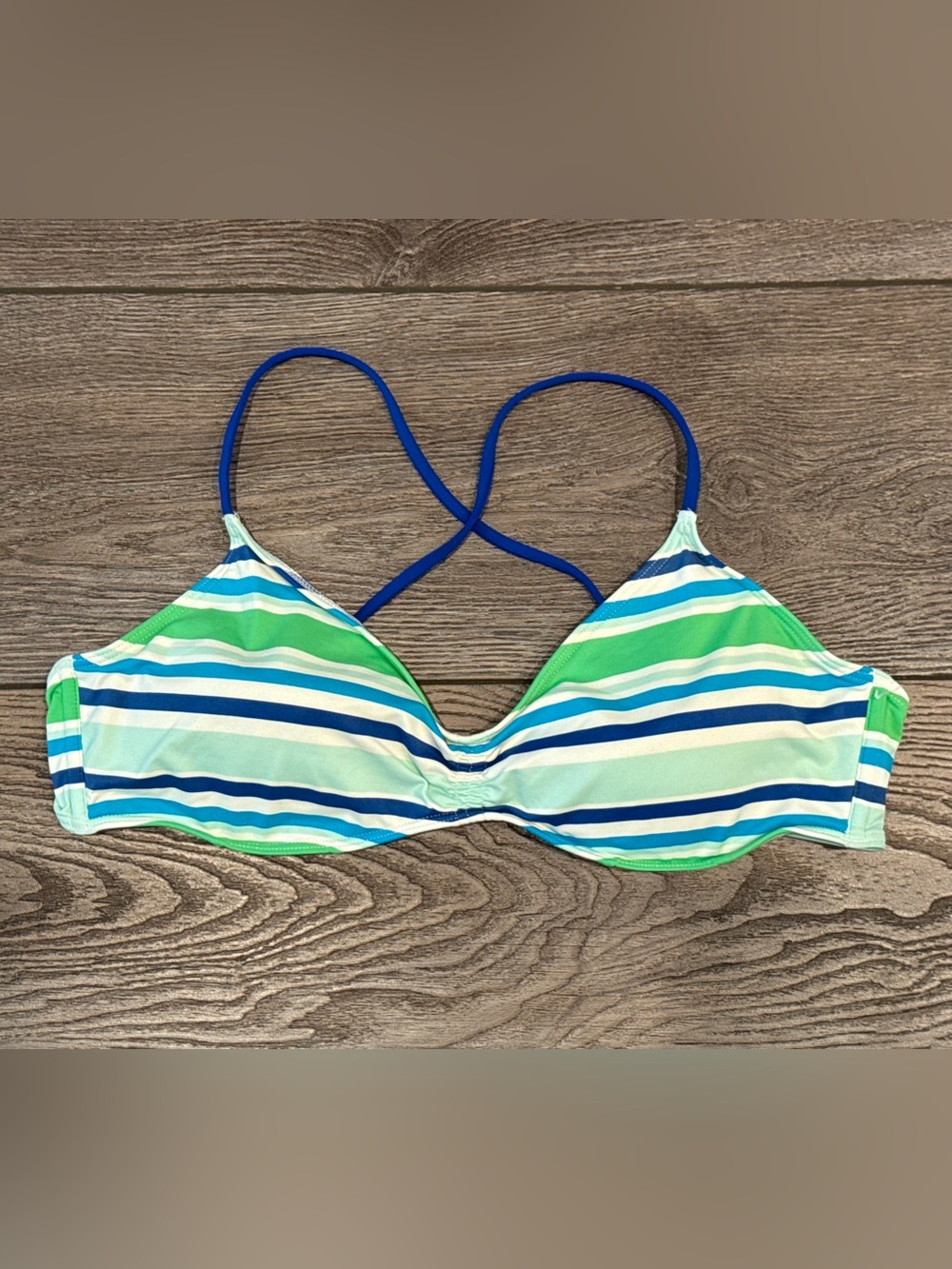 Abercrombie & Fitch Blue & Green Striped Crossback Bikini Top